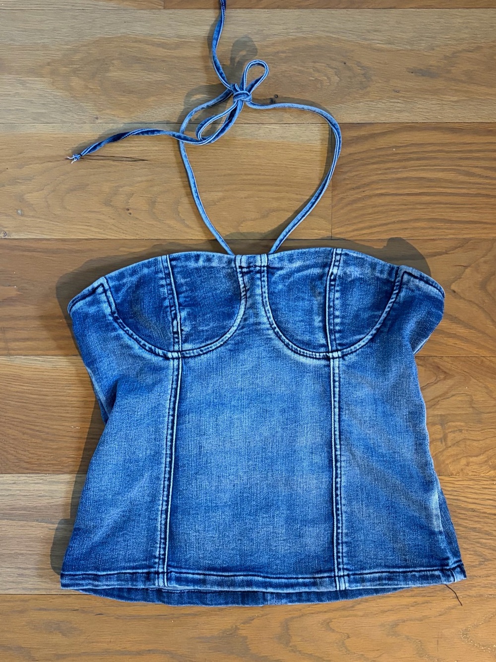 superdown Blue Denim Halter Bustier Camisole
